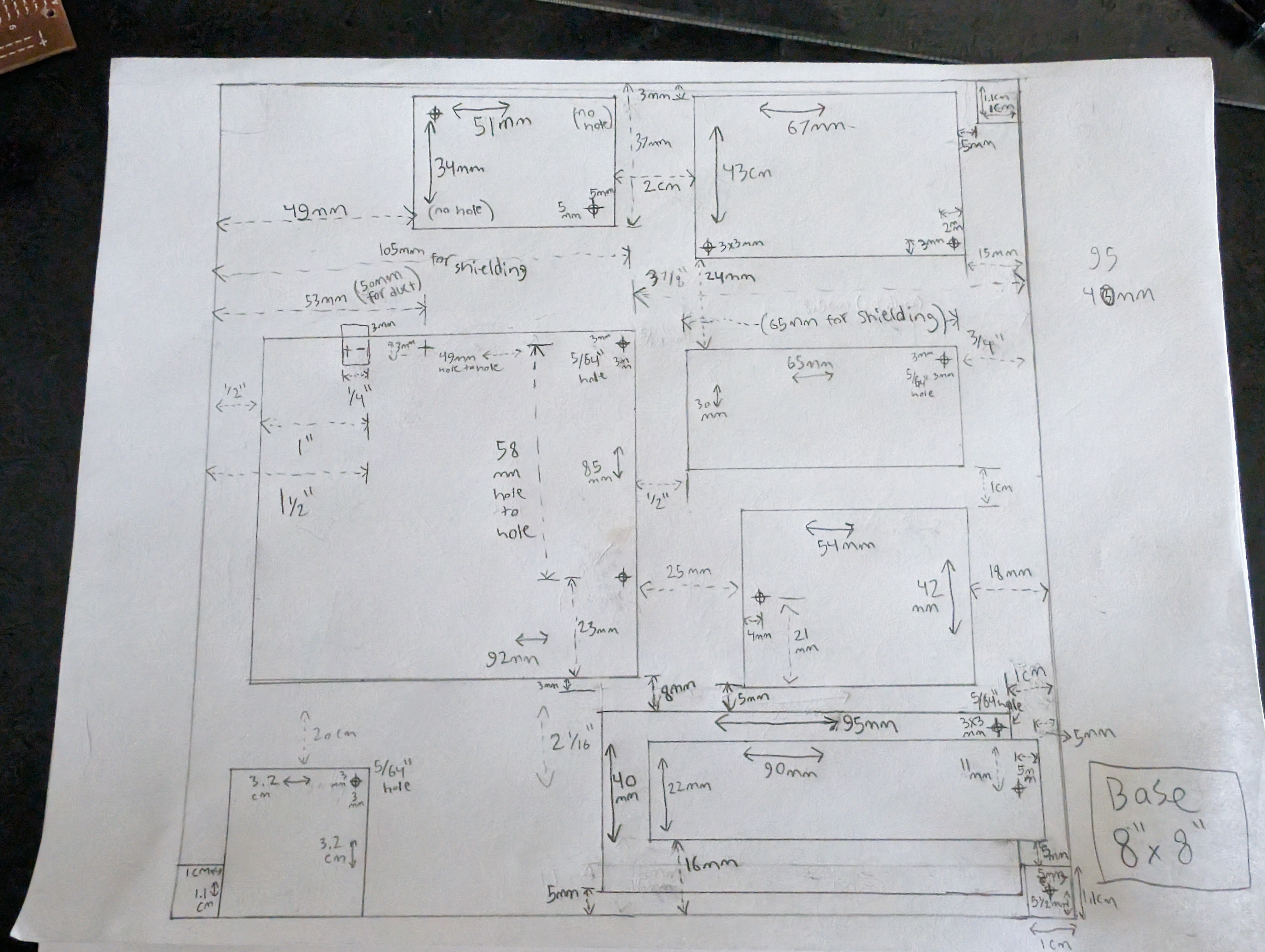 The technical drawings I made to layout the componants for the pi-router